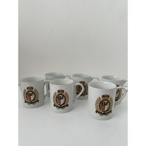 6 VTG Ralph Lauren Mug Estate Crest Coffee Tea White Porcelain Gold Trim Shield